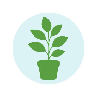 Yeşil bitki simgesi. Dairesel bir arka plana yerleştirilmiş ev bitkisi silueti. Büyüme, doğa ve çevre dostu yaşam için düz vektör.