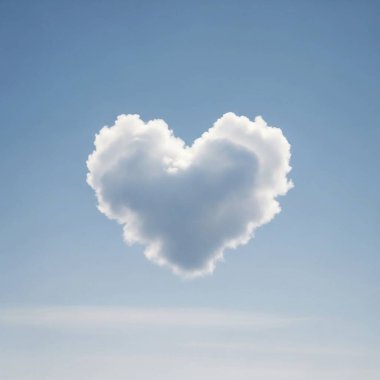 Yumuşak yatay çizgileriyle açık mavi gökyüzünde süzülen kalp şeklindeki bulut, aşkı, huzuru ve doğayı sembolize eder. Romantik, duygusal ya da kavramsal görsel temalar için mükemmel bir kapris..