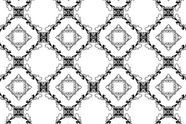 Siyah ve beyaz süslemeli vektörsüz desen.