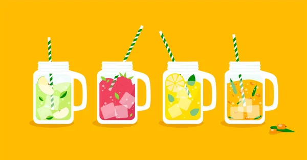 Lemonades Different Tastes Summer Drinks Vector Illustration — Image vectorielle