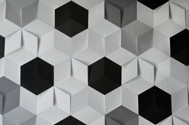 Altıgen şekillerin yatay soyut deseni, beyaz, gri, siyah