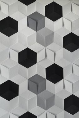 Altıgen şekillerin dikey soyut deseni, beyaz, gri, siyah