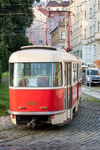 Parada Tramwajowa Pradze 2021 Okazji 130 Rocznicy Uruchomienia Tramwajów Elektrycznych — Zdjęcie stockowe