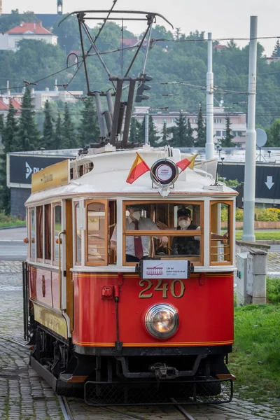 Desfile Tranvías Por Praga 2021 Para Conmemorar 130 Aniversario Del — Foto de Stock