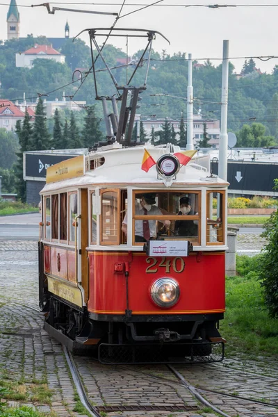 Tram Parade Prague 2021 Mark 130Th Anniversary Start Operation Electric — Stock Photo, Image