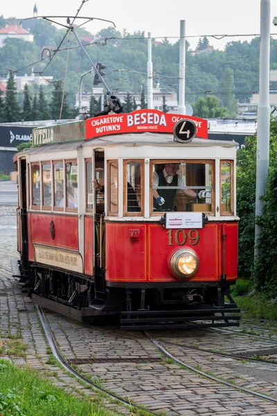 Desfile Tranvías Por Praga 2021 Para Conmemorar 130 Aniversario Del — Foto de Stock