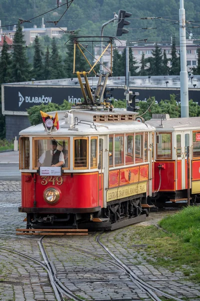 Villamos Felvonulás Prágában 2021 Ben Elektromos Villamosok Működésének 130 Évfordulója — Stock Fotó