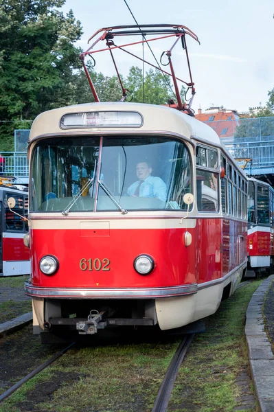 Desfile Tranvías Por Praga 2021 Para Conmemorar 130 Aniversario Del — Foto de Stock