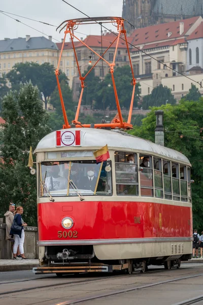 Desfile Tranvías Por Praga 2021 Para Conmemorar 130 Aniversario Del — Foto de Stock