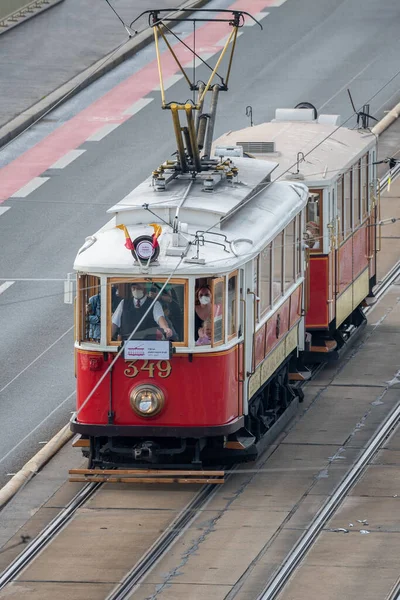 Parada Tramwajowa Pradze 2021 Okazji 130 Rocznicy Uruchomienia Tramwajów Elektrycznych — Zdjęcie stockowe