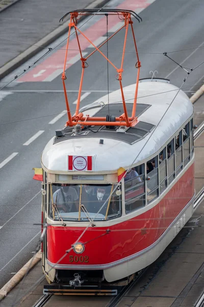 Straßenbahnparade Durch Prag 2021 Anlässlich Des 130 Jahrestages Der Inbetriebnahme — Stockfoto