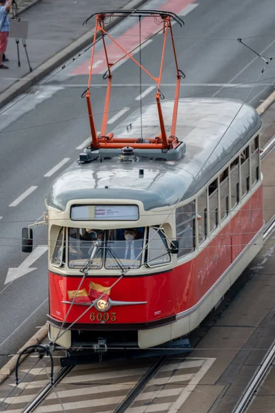 Tram Parade Prague 2021 Mark 130Th Anniversary Start Operation Electric — Stock Photo, Image