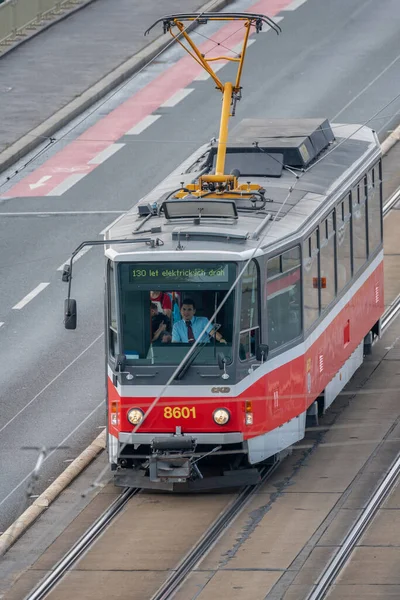 Трамвайний Парад Через Прагу 2021 Року Щоб Відзначити 130 Річчя — стокове фото