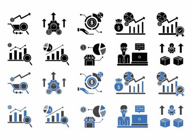 Simge seti iş ve yatırım Glyph ve Linear Vector Illustration ile ilişkilidir. Düzenlenebilir felç. Vektör illüstrasyonu