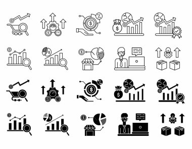 Simge Kümesi İş ve Yatırım Karışık Vektör İllüstrasyonu ile İlgili. Taslak ve Şekil Simgeleri Koleksiyonu. Düzenlenebilir felç. Vektör illüstrasyonu