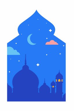 İslami pencere koleksiyonu, cami kapıları, çerçeveler ve kemerler. Ramazan Kareem ve Kurban Bayramı için Arapça doğu tarzı vektör unsurları.