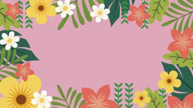 Bahar Arkaplanı. Bahar sezonu geçmişi. Poster, Banner, Flyer, Greeting, Card, cover, post, promosyon için çizgi film temsilcisi tasarımı. güzel ve renkli bitkiler, yapraklar ve çiçekler.