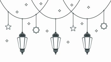 İslami fener, tebrik kartı ya da poster tasarımı için sınır sanatı. Düzenlenebilir renk ve vuruş.