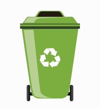 Atık ayrıştırma için renkli geri dönüşüm kutuları. Geri dönüşüm bilgileri. Beyaz arka planda izole edilmiş. Çöp tenekesi. Organik, plastik, cam, kağıt, metal. vektör illüstrasyonu.