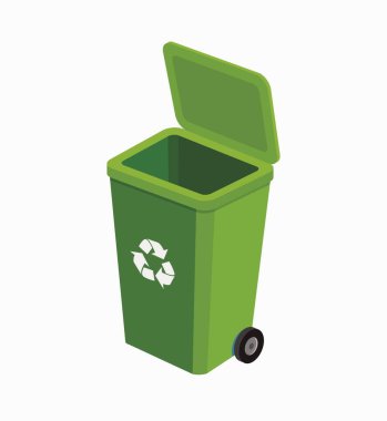 Atık ayrıştırma için renkli geri dönüşüm kutuları. Geri dönüşüm bilgileri. Beyaz arka planda izole edilmiş. Çöp tenekesi. Organik, plastik, cam, kağıt, metal. vektör illüstrasyonu.