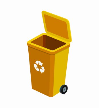 Atık ayrıştırma için renkli geri dönüşüm kutuları. Geri dönüşüm bilgileri. Beyaz arka planda izole edilmiş. Çöp tenekesi. Organik, plastik, cam, kağıt, metal. vektör illüstrasyonu.