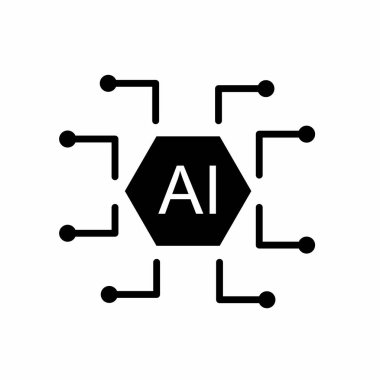 Yapay zeka için siyah ikon. Teknoloji veya eğitim için minimalist katı çizgi sembolü tasarımı.