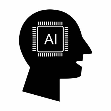 Yapay zeka eğitimi için sağlam bir ikon. Teknoloji veya eğitim için minimalist katı çizgi sembolü tasarımı.