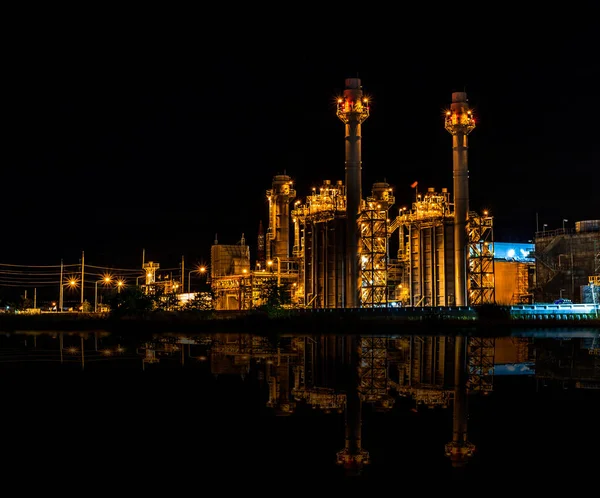 Energieindustrie Kraftwerk Gas Petrochemie Bei Nacht Stockbild