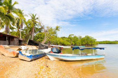 Panama Chorcha nehri, Chiriqui 'de karaya vurmuş ahşap turist tekneleri..