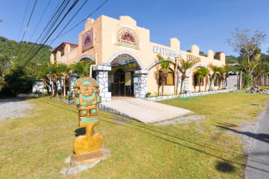 Panama Boquete 3 Mart, merkezde tipik bir Peru mutfağı restoranının panoramik manzarası. Çekim 3 Mart 2021