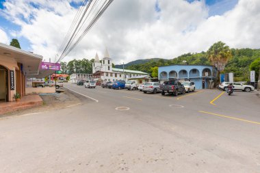 Panama Boquete Kasabası, 8 Temmuz, eski kasaba ve kilisenin panoramik manzarası. Çekim 8 Temmuz 2021