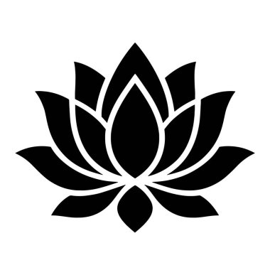 Minimalist nilüfer çiçeği vektör silueti logosu. Sağlık, yoga, meditasyon ve spa tasarımları için mükemmel. Profesyonel markalaşma için yüksek kaliteli, ölçeklenebilir saflık ve Zen dengesi sembolü.