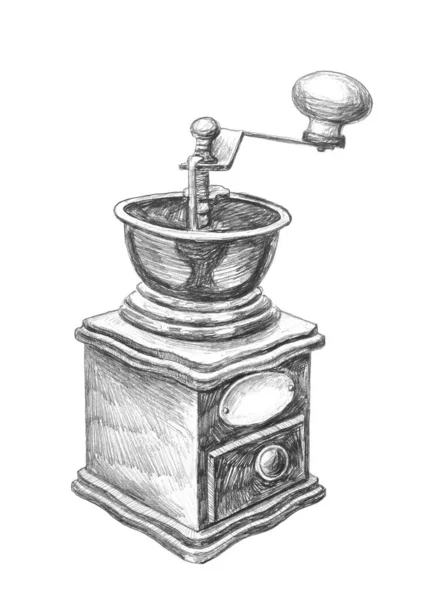 Рисунок Карандашом Ручной Кофемолки — стоковое фото
