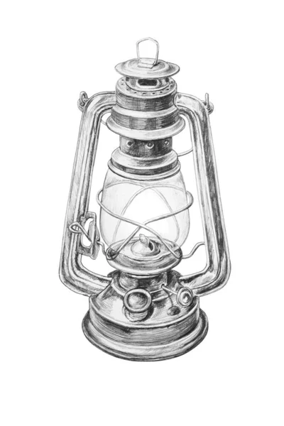 Карандашный Рисунок Керосиновой Лампы — стоковое фото