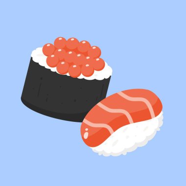Suşi ikura ve nigiri çizgi filmi. Japon mutfağı çizimi