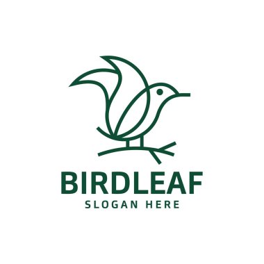 Kuş yaprağı çizgisi logo vektör şablonu