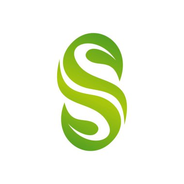 Yaprak logolu S harfi. Yeşil yaprak logo şablonu