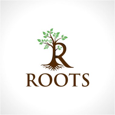 R harfi ağaç yaprağı logo tasarım şablonu