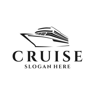 Okyanus Denizi İşaret Simgesi Simgesi Logo Şablonu 'nda Gemi ve Dalgayla Seyahat Etmek