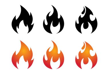 İkon koleksiyonunu ateşle. Alev sembolü. Şenlik ateşi silueti logosu. vektör şablonu