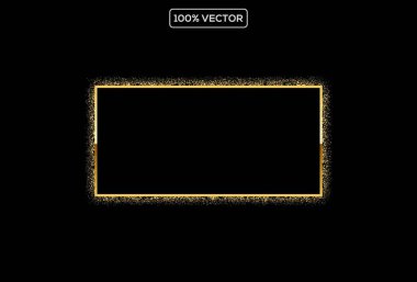 Metin için altın çerçeveler. Boş soyut afiş düzeni. Arkaplanda altın parıltılar ve parıltılar var.