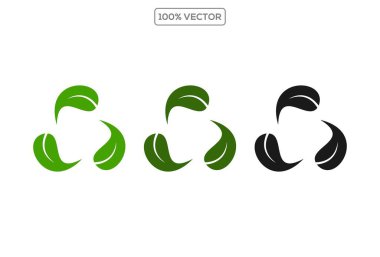 Geri dönüşüm ve ekoloji vektör simgeleri koleksiyonu. Üçgen yapraklı çevre dostu yeşil sembol.