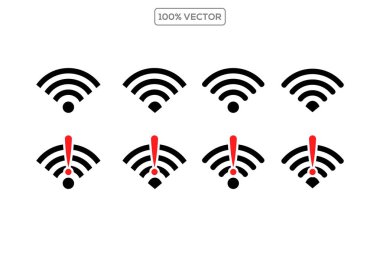 Kablosuz ve kablosuz ağ ikonu. Wi-Fi sinyal sembolü. İnternet Bağlantısı. Uzak internet erişimi koleksiyonu, vektör şablonu illüstrasyonu