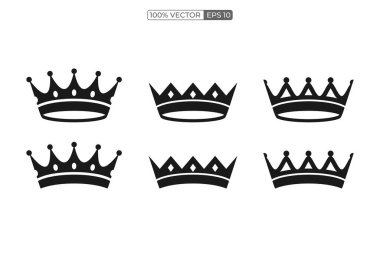 Şeffaf bir arkaplan üzerinde izole edilmiş siyah taç siluetleri