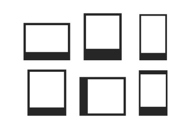 Gerçekçi polaroid fotoğraf çerçeveleri. Boş fotoğraf çerçevesi modeli. Şeffaf arkaplanda vektör illüstrasyonu.