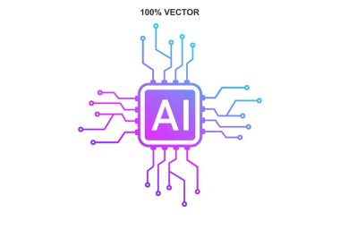 Web siteleri ve mobil minimalist düz tasarım için yapay zeka işlemci vektör simgesi. Mini AI İşlemci simgesi düz stil
