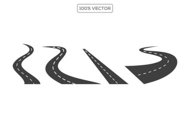 Büyük asfalt yol kıvrımları, virajlar, bankalar ve perspektifler. Yol, otoyol ya da yol vektör çizimi. 1