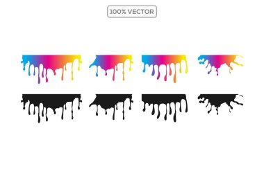 Renkli siyah erime damlaları veya sıvı vektör boyası damlaları
