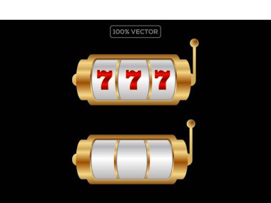 Parlak 3D slot makinesi 777 'yi kumarhane, poker, çip, para, kart, nakit ödülü unsurlarıyla kazandı. Kumarhane, rulet, kumar illüstrasyonları