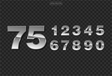Gerçekçi metal numarası. Gölgeli parlak metalik numara, krom. vektör